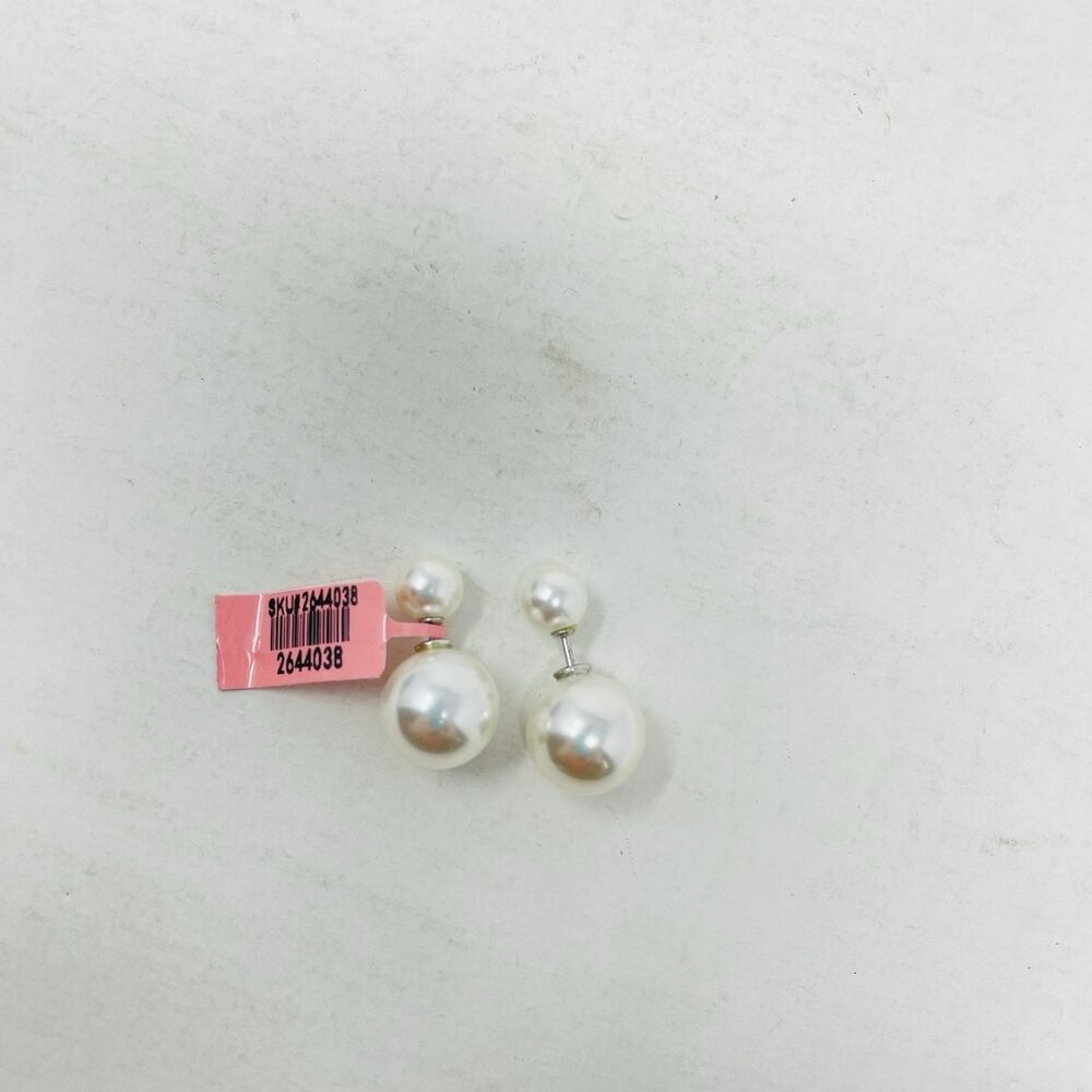 Simulated Pearl 925 Sterling Silver Front and Back Stud Earrings in White 5080